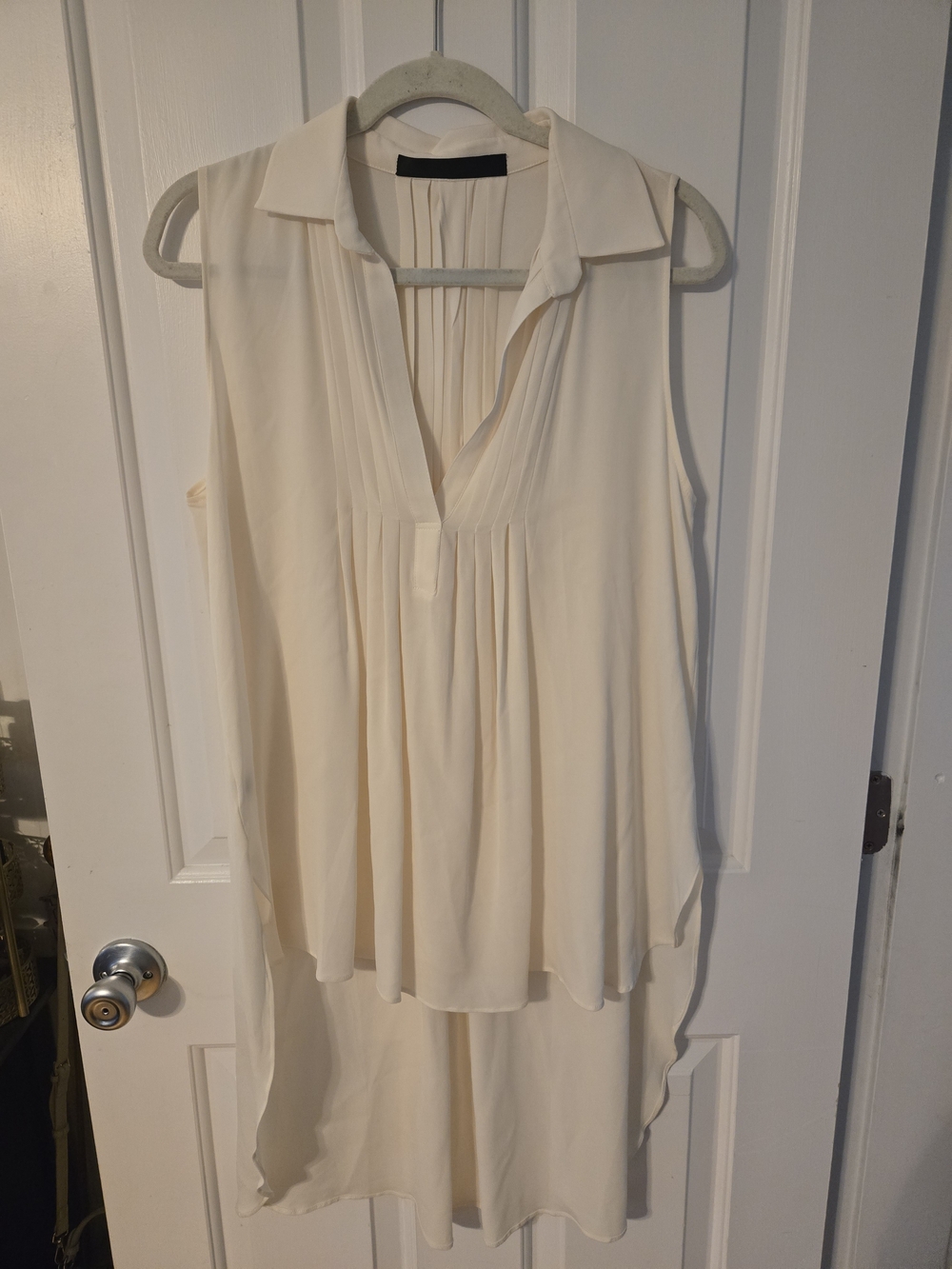 Daniela Corte Cream Silk Pleated V-Neck Women's Top